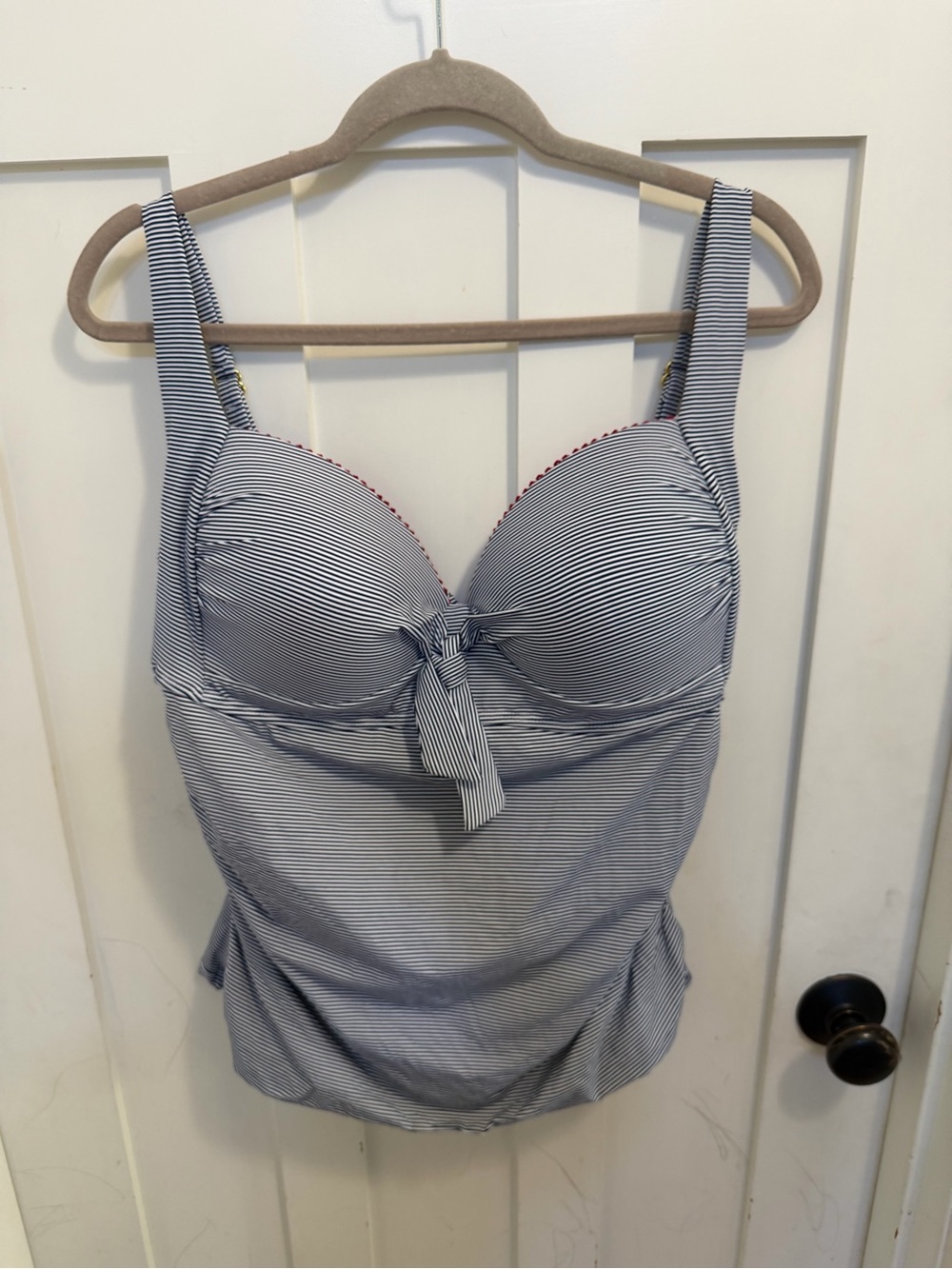 Liz Claiborne blue & white striped tankini top featuring tie front nautical XXL